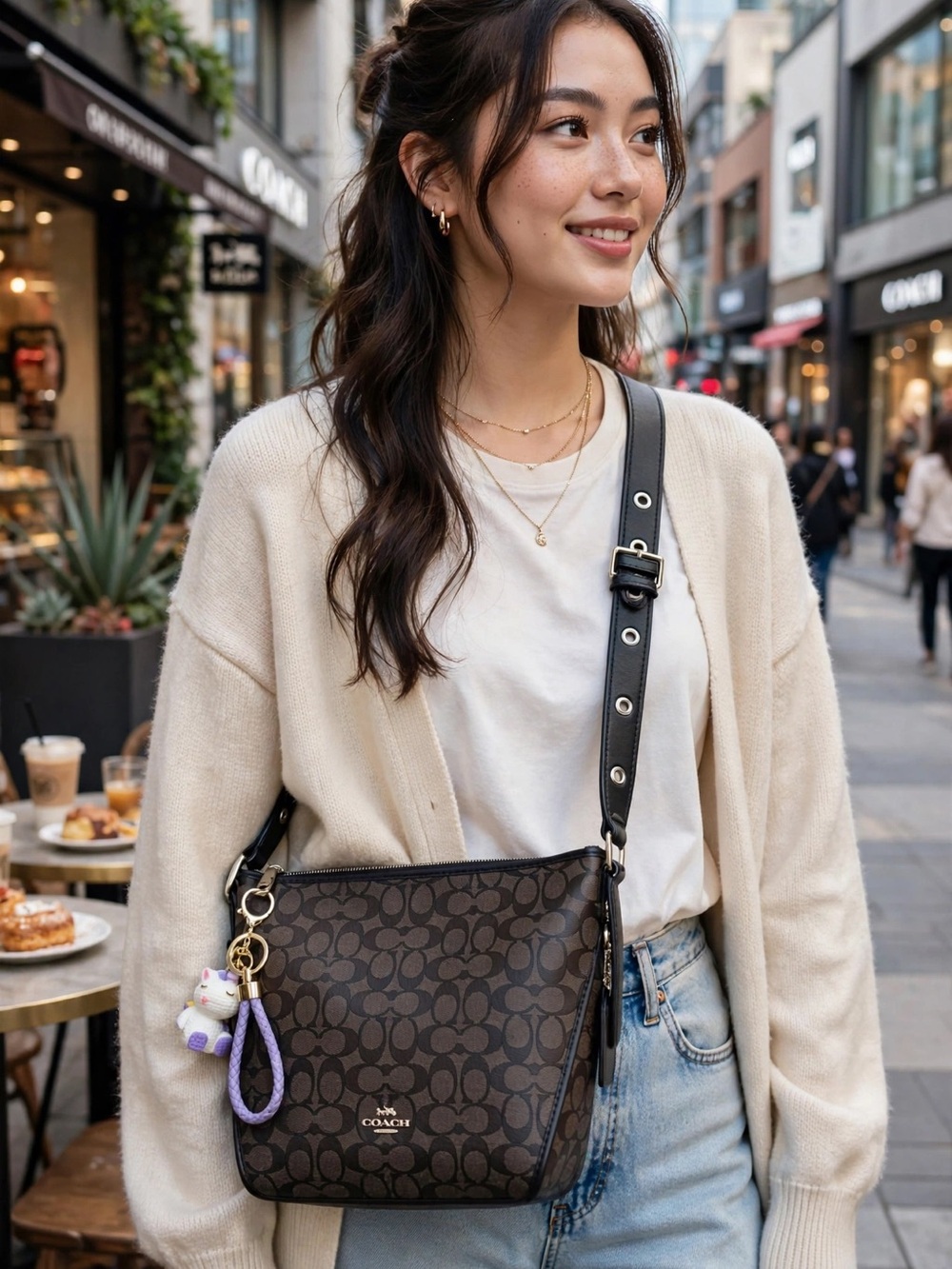 Rare Coach Y2K Brown Signature Crossbody Bag - Brown leather and canvas